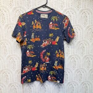Free Planet T-Shirt Mens XS Blue Mele Kalikimaka Santa Tropical Christmas